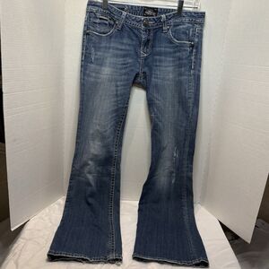 ReRock For Express Jeans Women's 6R Blue Bootcut Thick Stitch Low Rise Denim